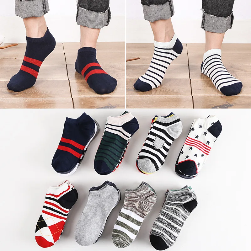 

10 Pieces/ Lot Sports Men's Sock Spring Summer Breathable Fitted Striped Patchwork Ankle Socks Gifts for Men Meias