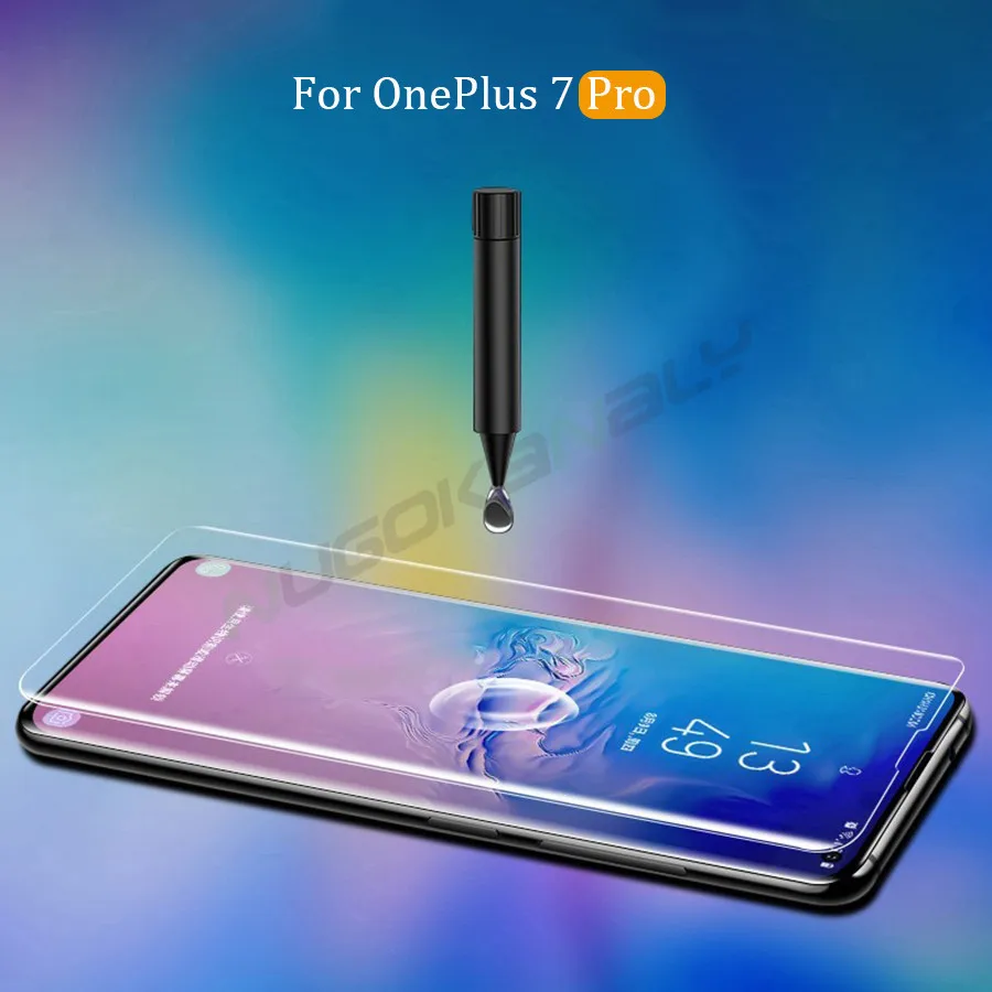 Полное клеевое нано жидкое УФ закаленное стекло для Oneplus 7 7T Pro УФ жидкое Защитное стекло для One Plus 7 7T Pro изогнутая стеклянная пленка