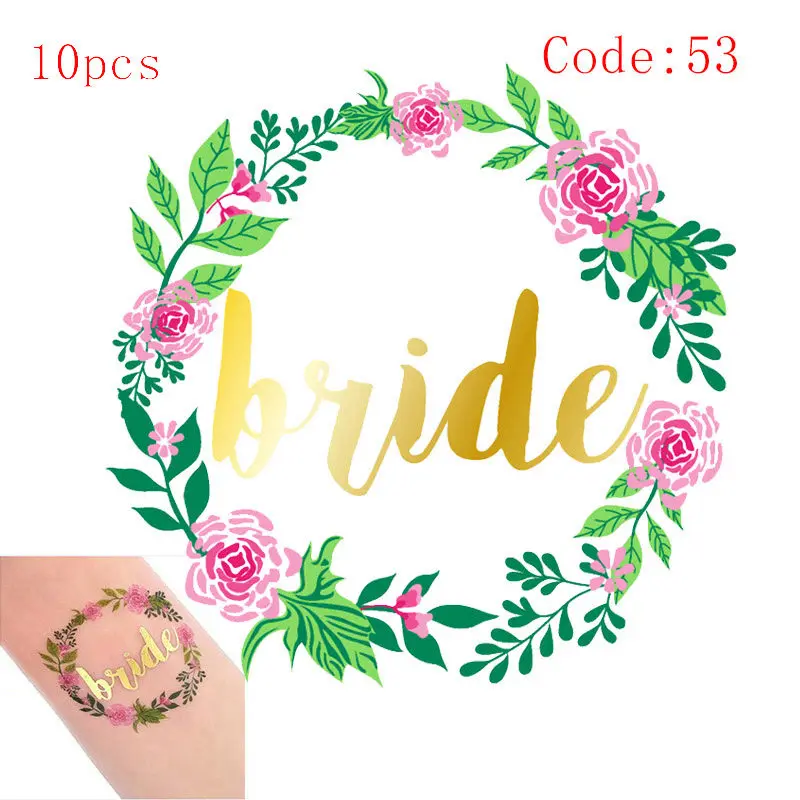 10pcs-code53 10 шт. свадебное украшение невесты to be татуировки наклейки свадебные принадлежности Команда Невесты Девичник курица вечерние Фламинго Boda - Цвет: 10pcs-code53