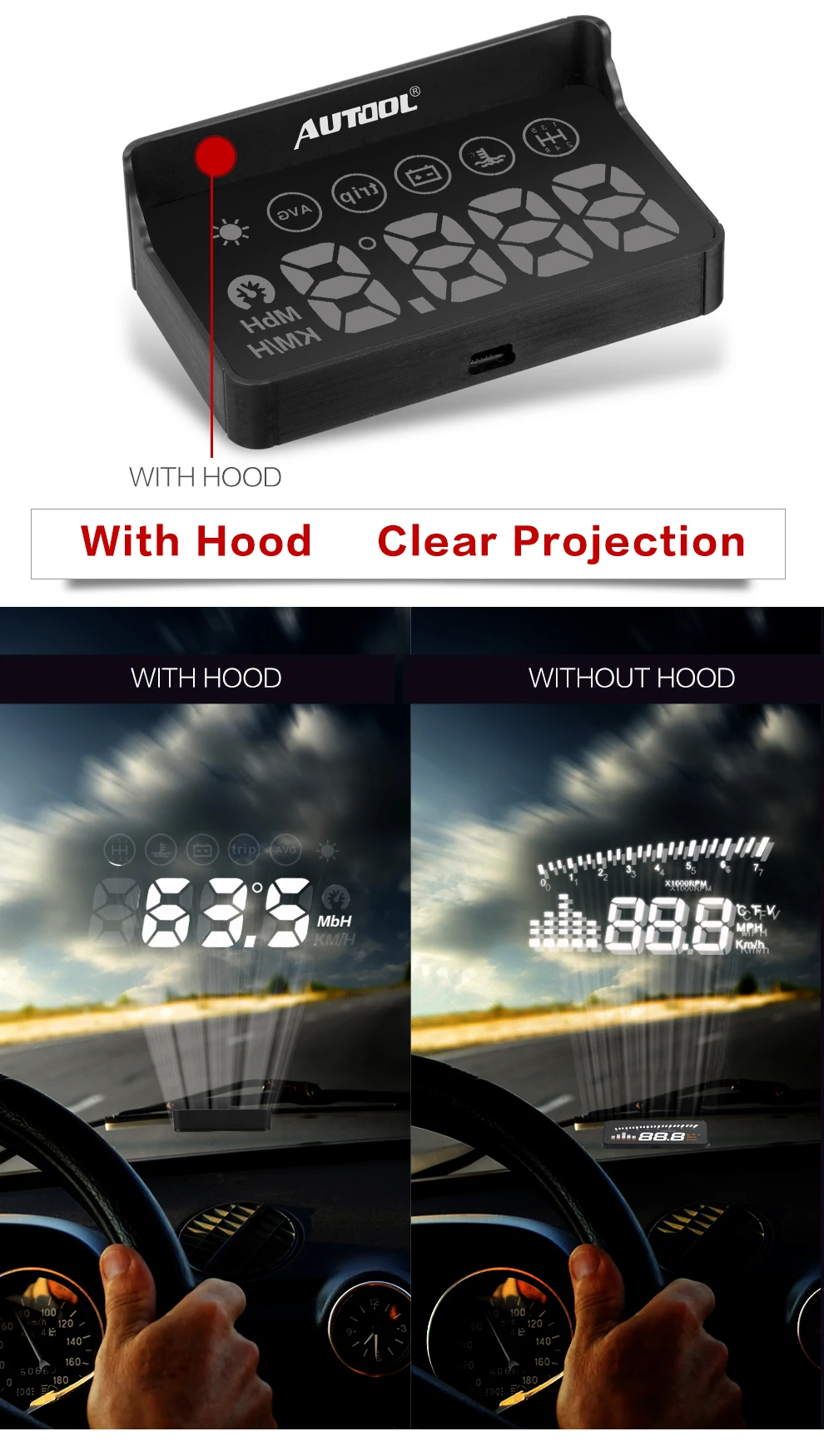 Оригинальный Автомобильный спидометр AUTOOL X30 OBD Универсальный дисплей на лобовое