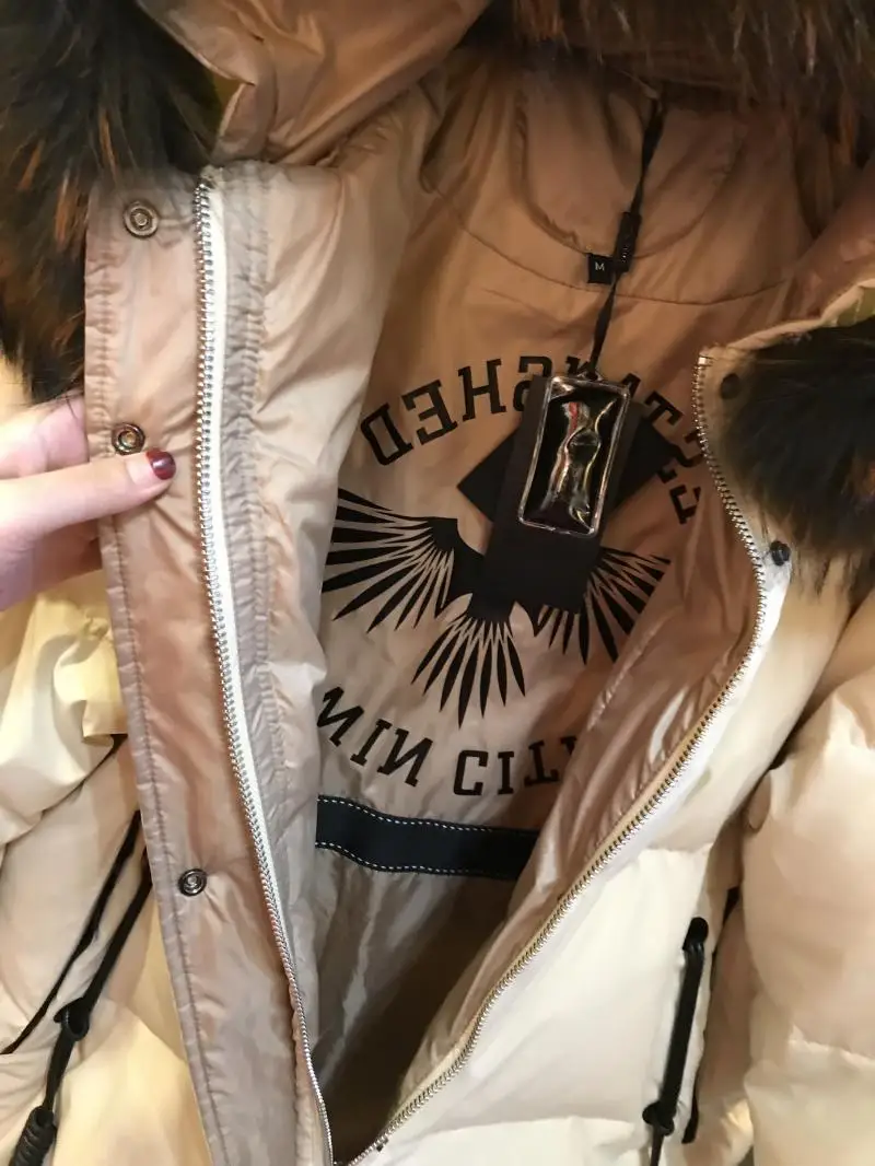 Новинка года, женское пуховое пальто manteau femme, куртка-пуховик для женщин, женская парка большого размера, натуральный мех с капюшоном цвета слоновой кости, черный, большие размеры