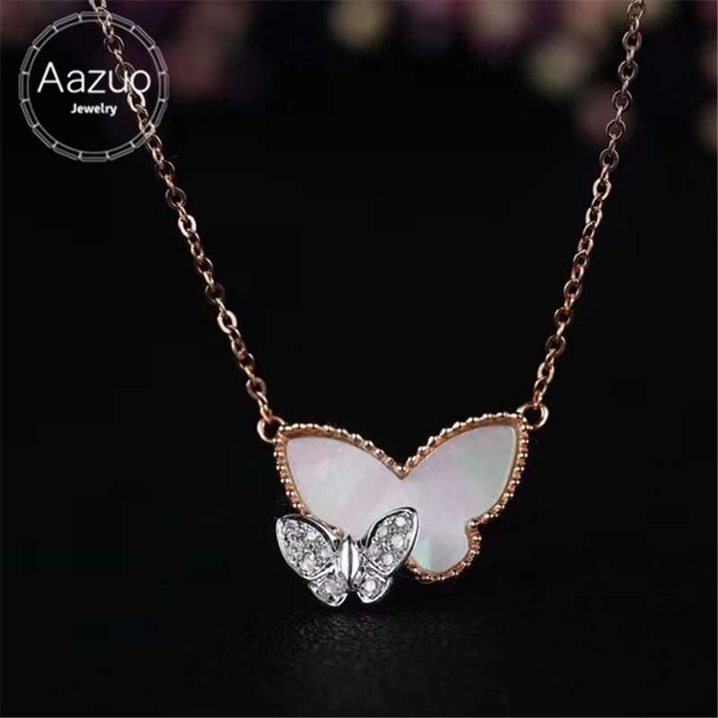 Aazuo 18 К розовое золото Au750 настоящий бриллиант 0.031ct H Si1; Shell бабочка кулон Цепочки и ожерелья для Для женщин Обручение Свадебные