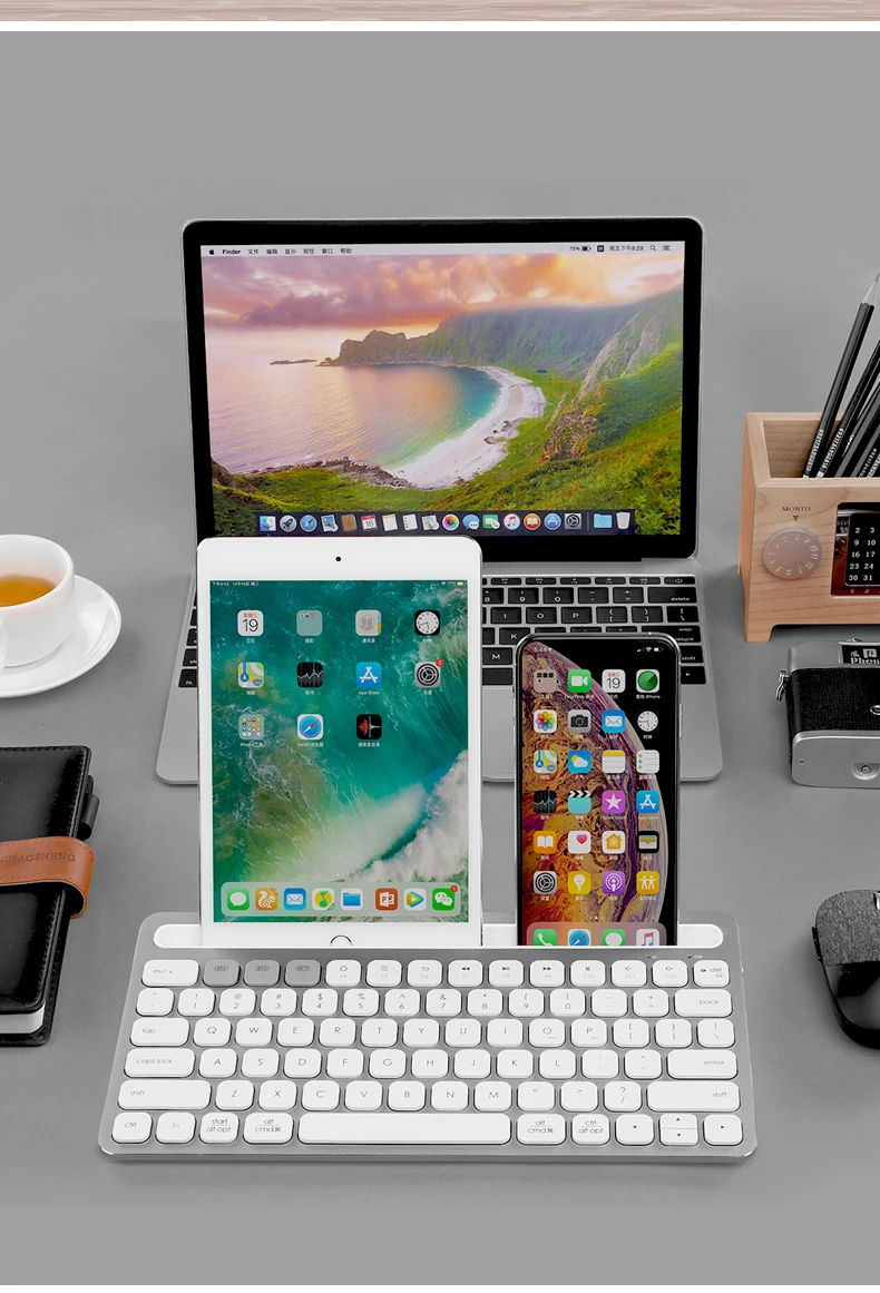 Алюминиевая Bluetooth беспроводная клавиатура 78 клавиш, перезаряжаемая и ультратонкая клавиатура перезаряжаемая для компьютера/ноутбука/планшета/телефона
