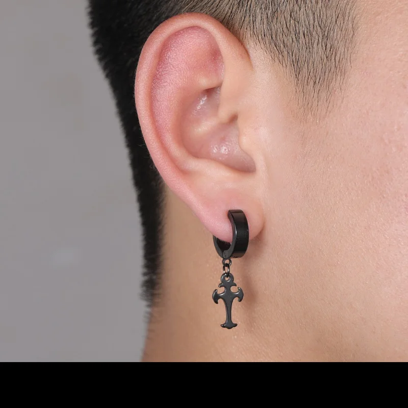 Cross 13 black 1 шт Панк Крест звезды кулон Круглые серьги для женщин Рок мужчин простые серьги-гвоздики из нержавеющей стали ювелирные изделия - Окраска металла: Cross 13 black