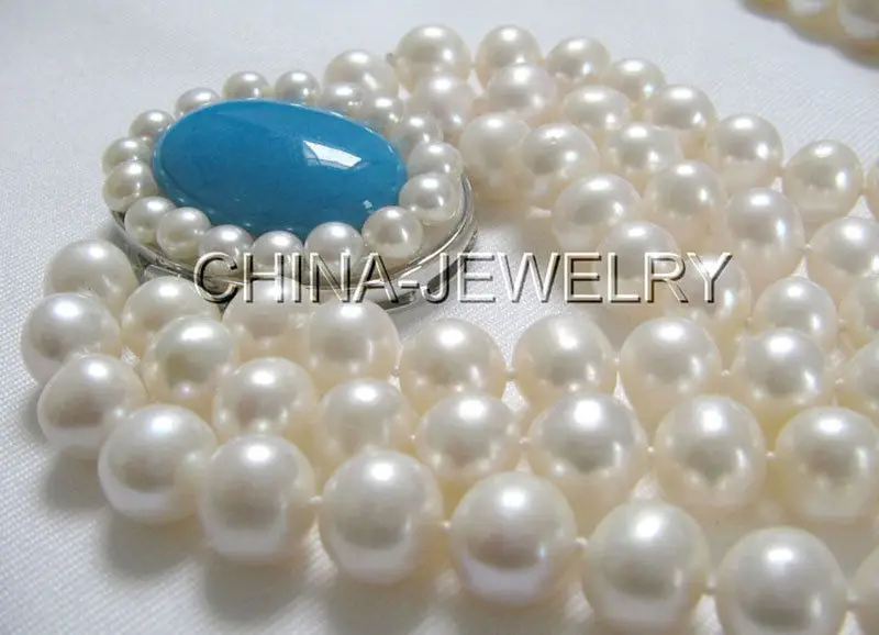 

17-19" 3row 10mm natural white round freshwater pearl necklace - pearl