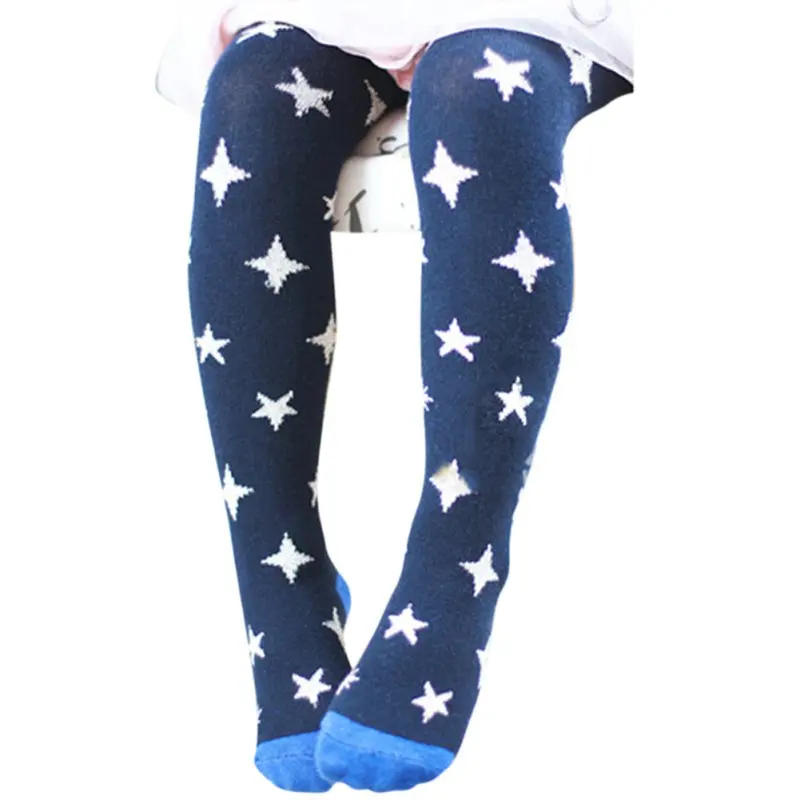 Осенне зимние милые хлопковые чулки для маленьких девочек с принтом звезд