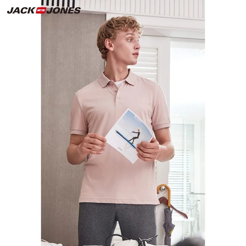 Мужская рубашка поло JackJones Однотонная из хлопка и шелка с короткими рукавами