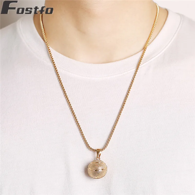 Fostfo баскетбольное футбольное ожерелье подвеска из золота цепь нержавеющей стали