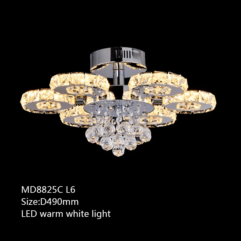 D490mm L6 Warm White Светодиодный потолочный светильник с кристаллами, Круглый круглый светильник для дома, декоративный светильник для ресторана, торгового центра, люстры - Цвет корпуса: D490mm L6 Warm White