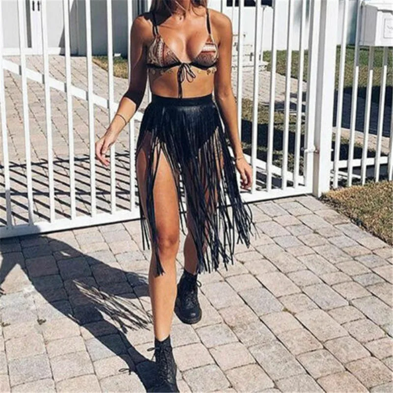 Пикантные женские сапоги с бахромой в юбка из искусственной кожи черная высокой