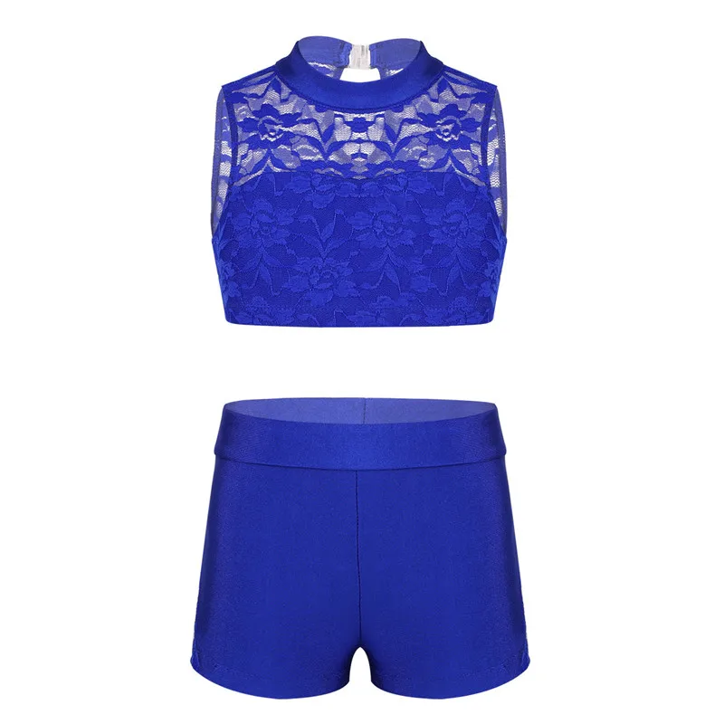 FEESHOW От 6 до 14 лет детский танцевальный костюм танкини для девочек кружевной