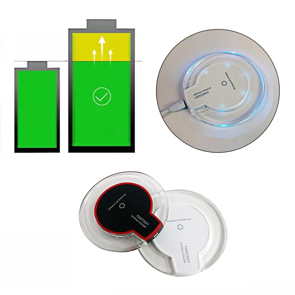 Protable Universal QI Wireless Charger High Efficiency Blue Light Charging Pad for iPhone Samsung LG Nokia HTC | Мобильные телефоны