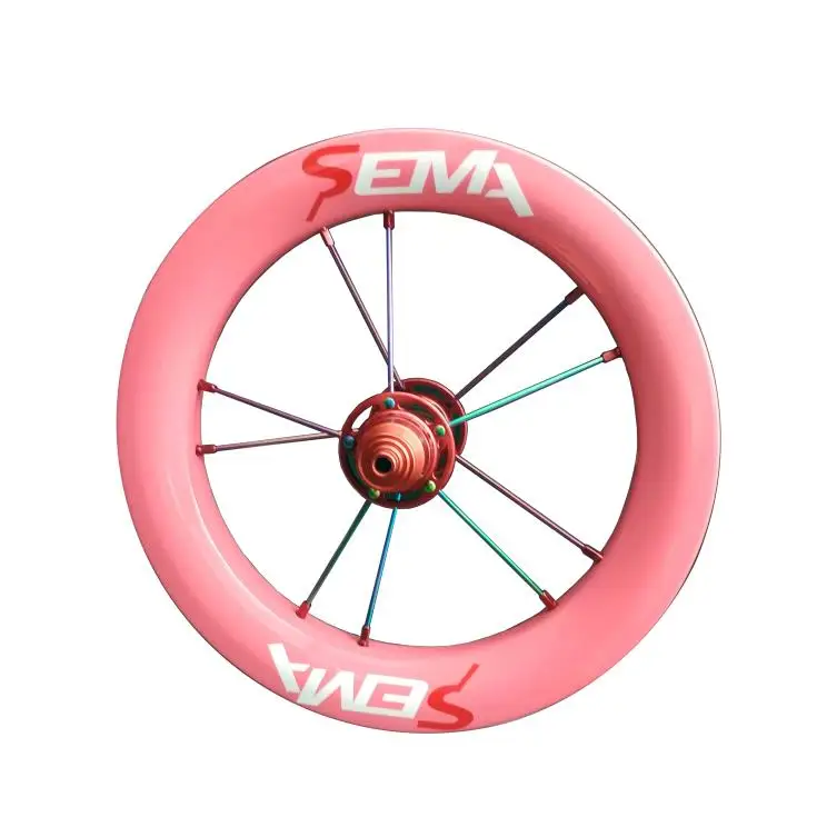 Pink Углеродные колеса, SEMA-C8, 12 дюймов, для детей, балансировочный велосипед с SKF 6802, керамический подшипник и титановый спиц, лучшее качество - Цвет: Pink