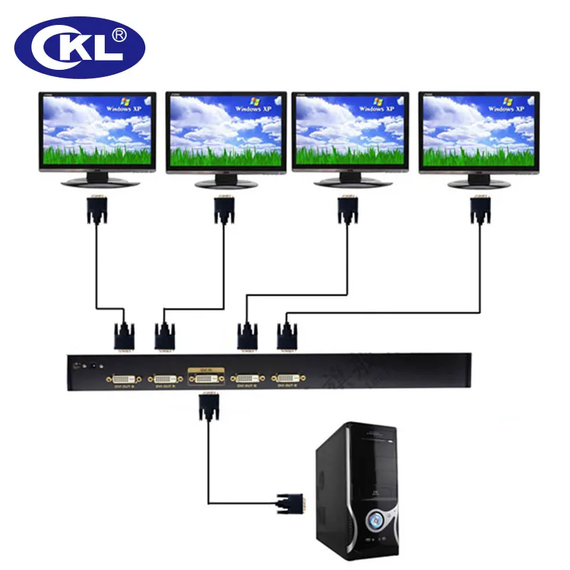 CKL Высокое качество Черный 1x4 4 порта DVI сплиттер многофункциональная Поддержка HDCP