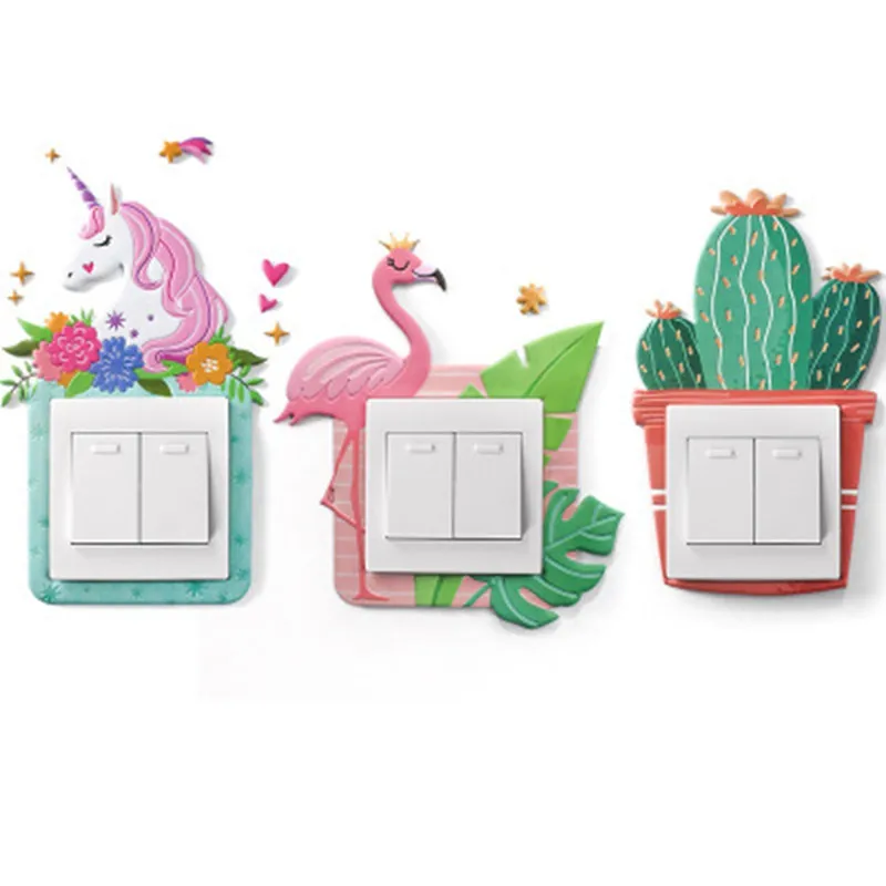 

Unicorn Flamingo Switch Cover Wall Sticker 3D Silicone On-Off Luminous Light Switch Outlet Wall Sticker for Kids Bedroom Decor