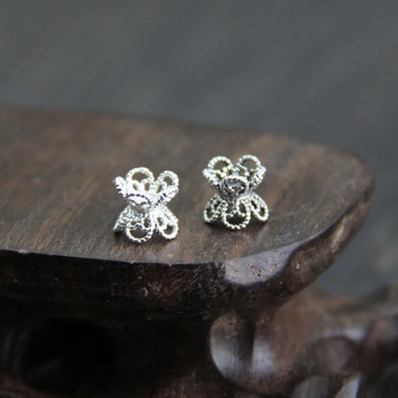 Шапка с цветами из стерлингового серебра 925 пробы двусторонняя отверстием для