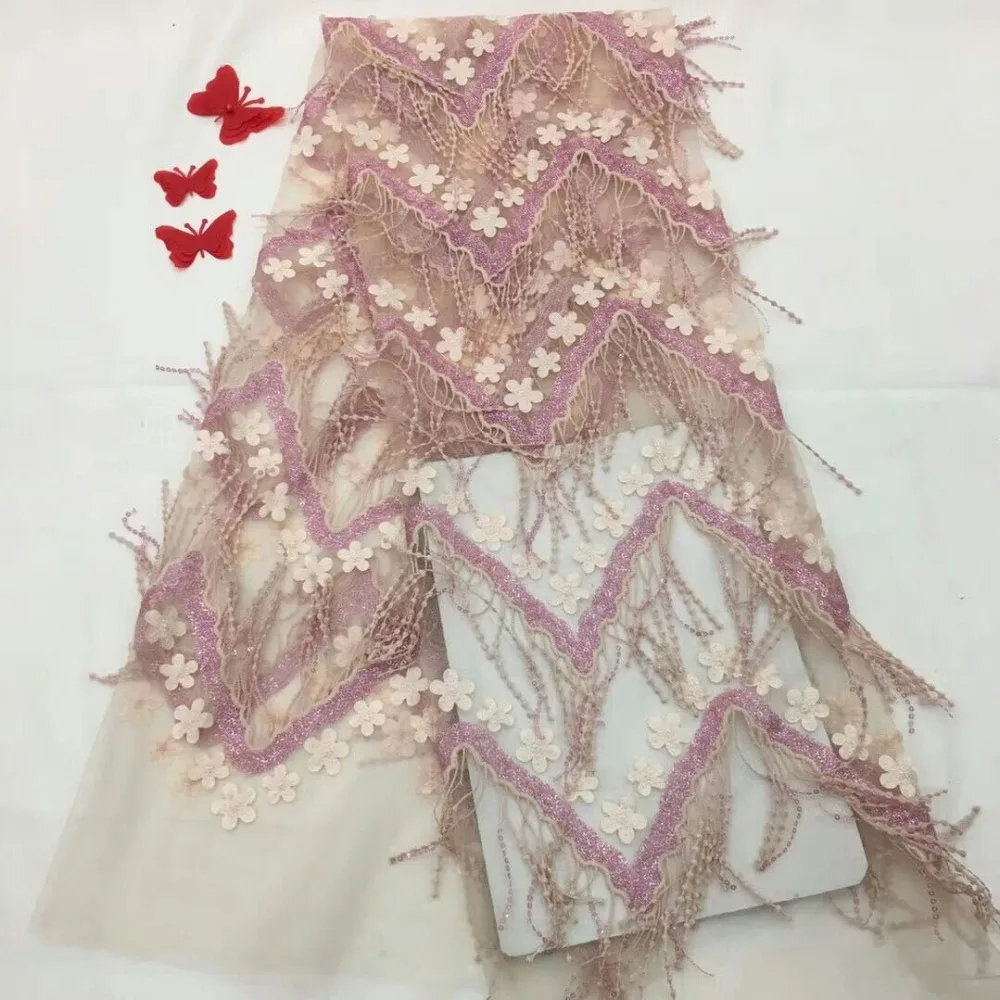 French tulle lace fabric 2018 royal blue 3d tassel fashion for nigerian wedding dress 5 yard/lot fjc9-20pp |
