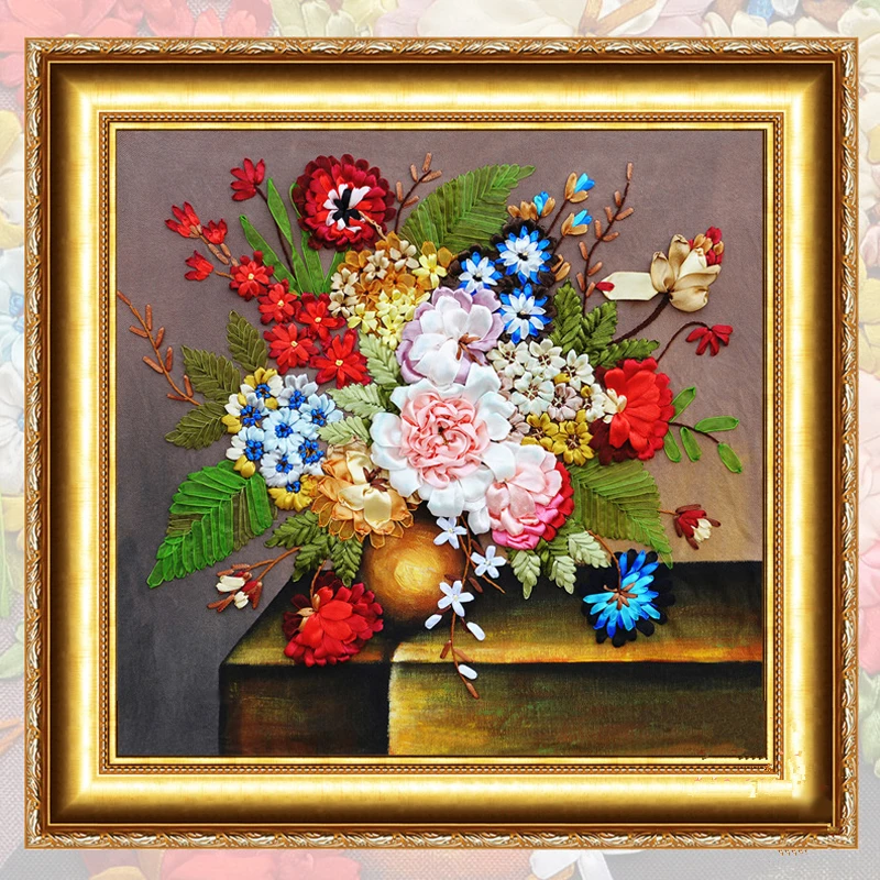 Модные цветы 3D вышивка крестиком комплект рукоделие Незаконченный DIY ленты