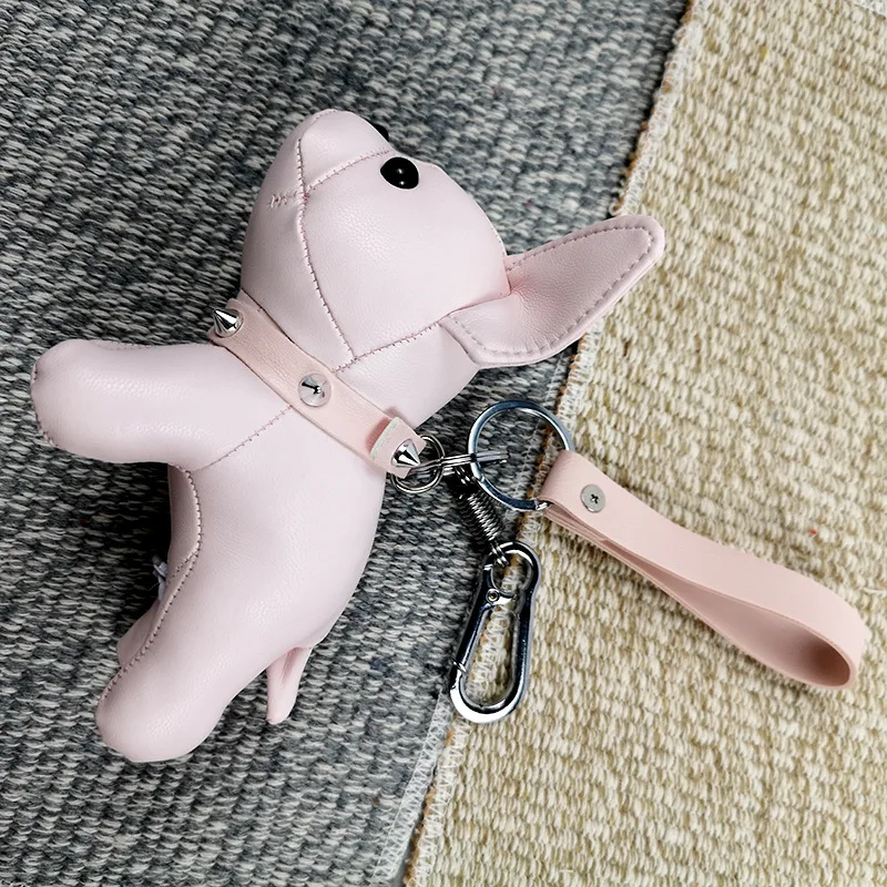 Pink Брелок с бульдогом из искусственной кожи животное собака брелок держатель сумка Шарм брелок Chaveiros бульдог сумка аксессуары в стиле панк кулон - Цвет: Pink