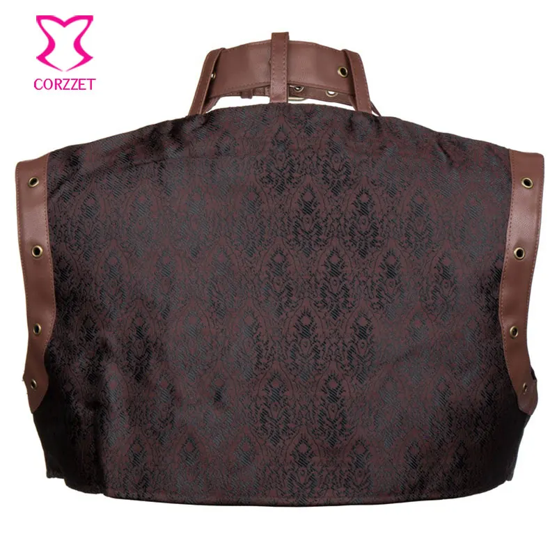 Пикантная коричневая парча без рукавов с кожаным воротником куртка в стиле