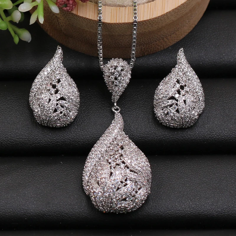 Lanyika набор ювелирных изделий Сверкающие капли воды полный Циркон микро