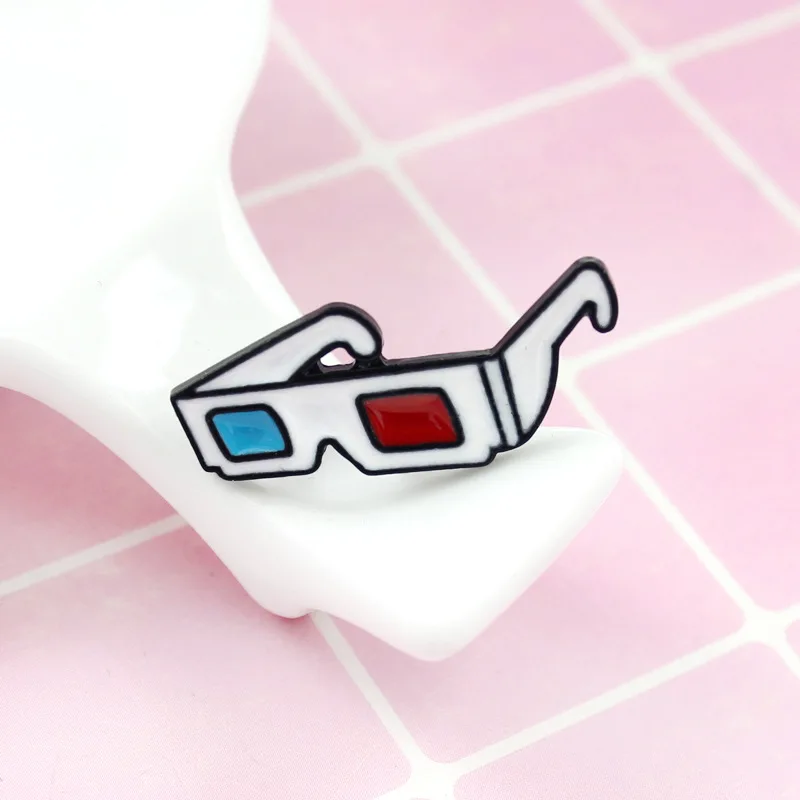 Мультфильм очки брошь 3D красные синие линзы эмаль Pin Butto значок для девочек