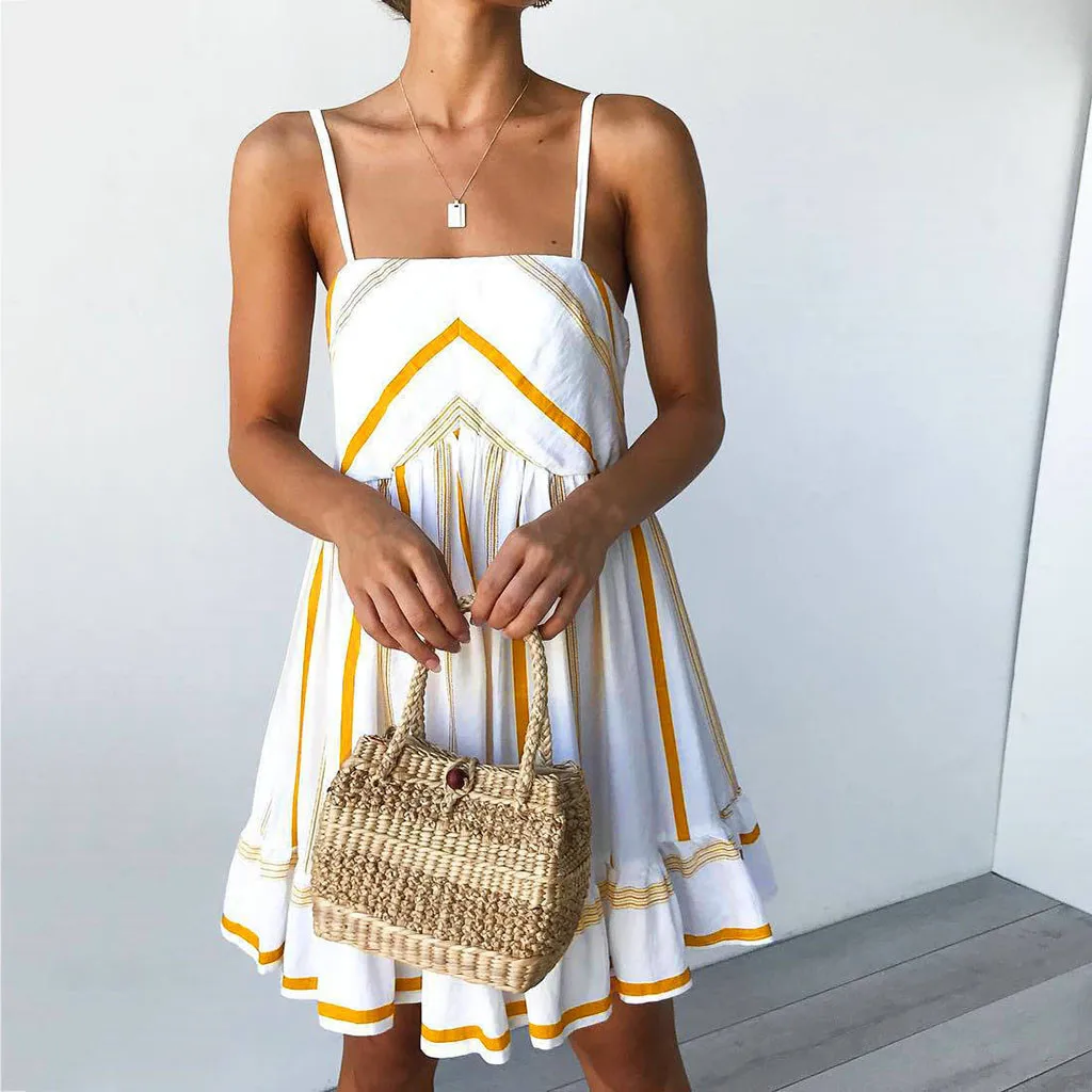 2019 новые женские праздничные летние полосатые без рукавов для пляжной вечеринки