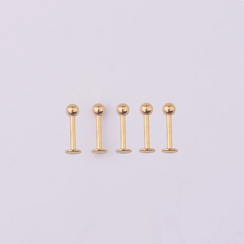 gold Sellsets 5 шт./лот 6/8/10 мм 16G хирургическая Сталь мяч Губная Серьга Стад губ пирсинг для пупка лепестка раковины вперед спиральный для хряща серьги - Окраска металла: gold