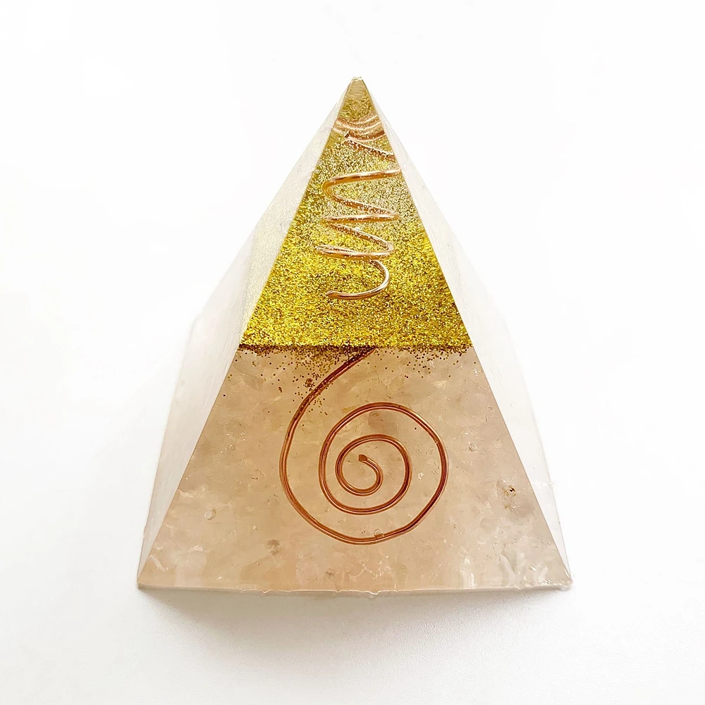 

Natural Rose Quartz Stones Pink Quartz Chips Copper Orgonite Pyramidal Resin Figurine Energy Healing Stones Office Home Decor