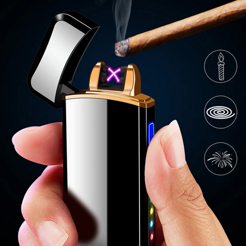 Плазменная Зажигалка Электронная зажигалка Прикуриватель для курения Usb зарядка двойная дуга фонарик наружные аксессуары для сигарет