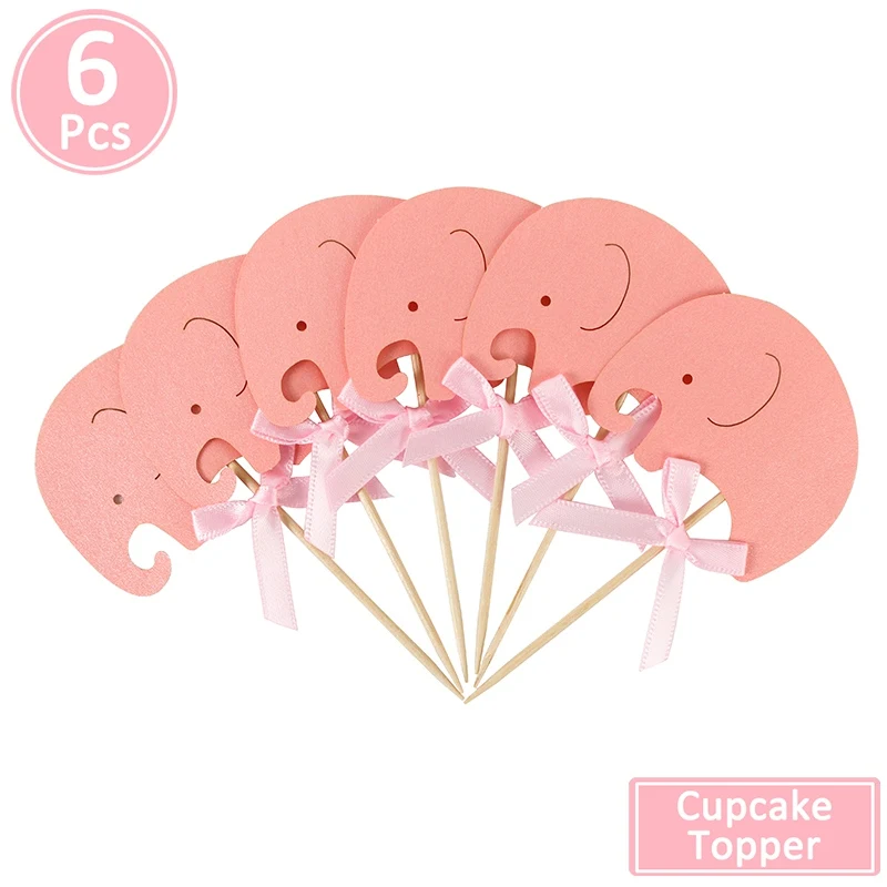 6pcs pink topper Слон кекс топперы 1st День рождения украшения Дети Babyshower его девочка мальчик пол раскрыть принадлежности - Цвет: 6pcs pink topper