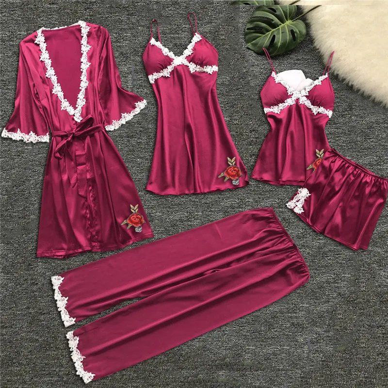 5PC Suit Women Sexy Nightwear Underwear Babydoll Sleepwear Dress 5PC Suit