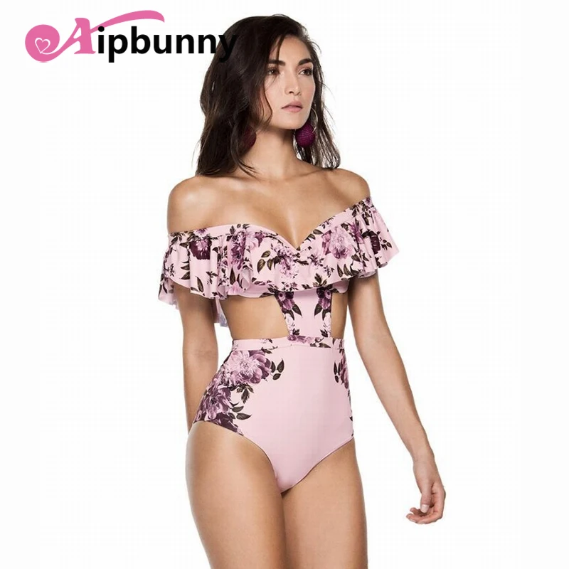 Aipbunny с открытыми плечами принтом высокая талия сдельный купальник 2018 монокини