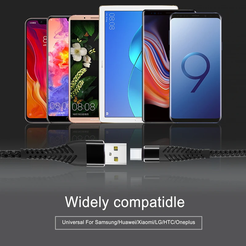 NOHON 3 м 2 м 1 м 0,2 м высокопрочный USB кабель для быстрой зарядки типа C для huawei samsung S8 S9 Note 9 8 Xiaomi Mi8 Mi6 кабель для синхронизации данных