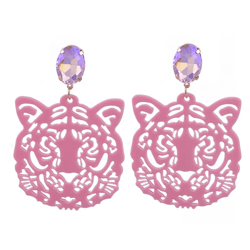 Pink Sehuoran, полимерные серьги с головой тигра, женские серьги с кристаллами, новые модные свисающие серьги Brincos Oorbellen - Окраска металла: Pink