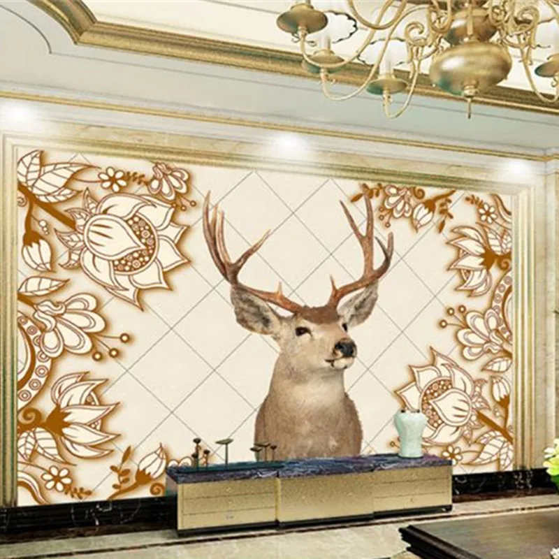 Chinese Style Murals High Quality Elk Wallpapers for Living Room Walls Decorative Painting with Marble Pattern Forest Home Decor |
