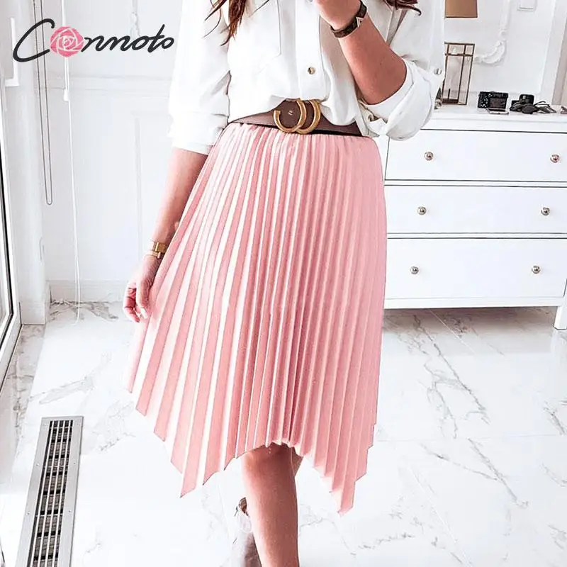 Conmoto Однотонные розовые юбки в клеточку зимние с высокой талией нарядные уличные