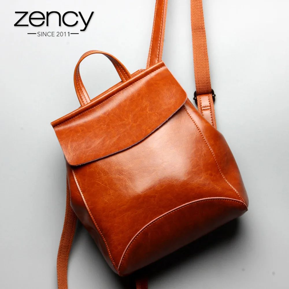 Zency 100% натуральная кожа женский рюкзак модный коричневый повседневные