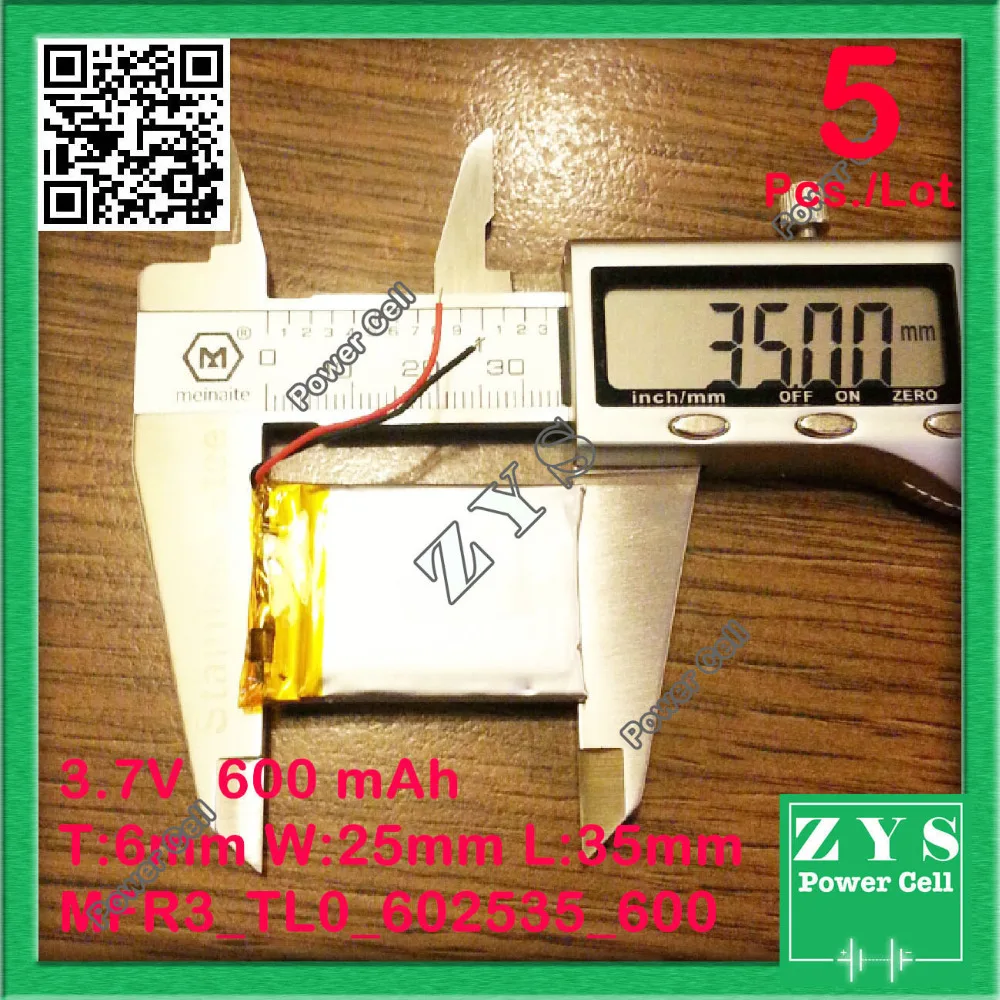5 шт./партия (Бесплатная доставка) полимерная литиевая батарея 3 7 V 600mah 602535 может