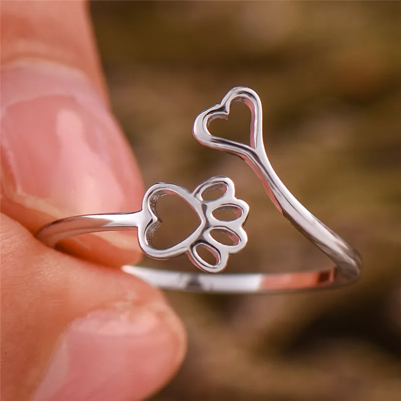 Милые женские кольца с когтями лапы собаки кошки 100% Настоящее серебро 925 пробы