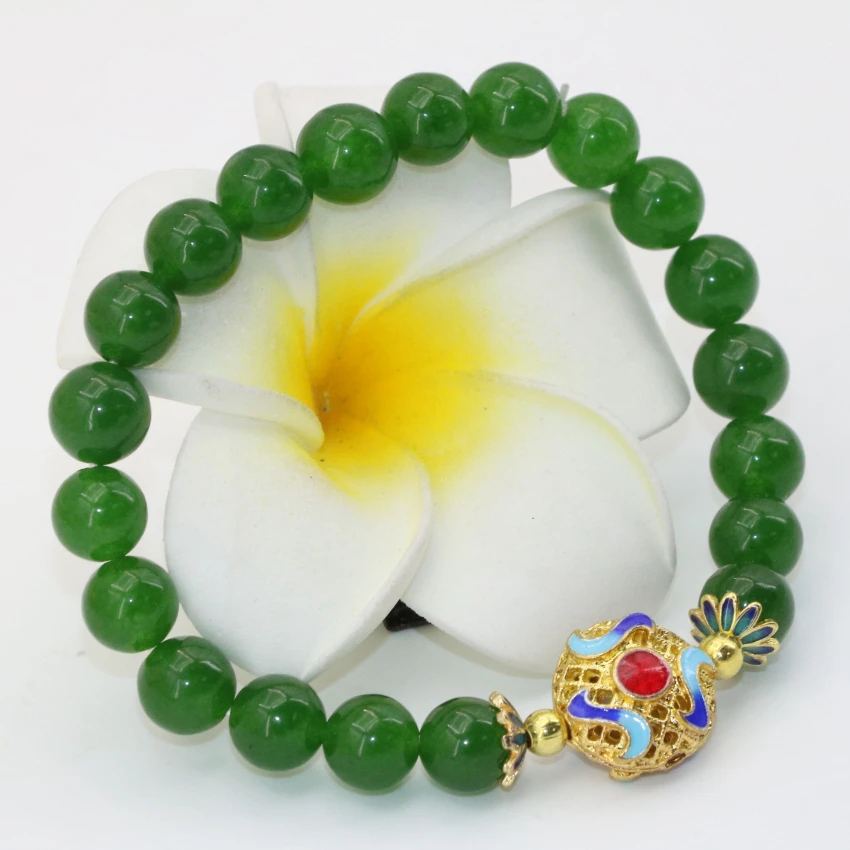 Модные женские браслеты 8 мм натуральный зеленый Тайвань камень нефриты Халцедон