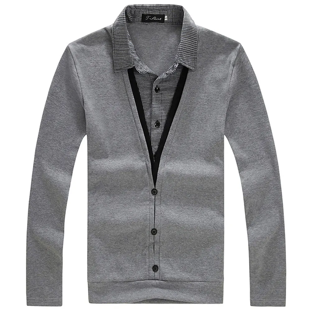 Style2 Gray Мужской тонкий свитер, пуловеры, простой стиль, хлопок, вязаные рубашки, весна, осень, зима, свитер, пальто, мужской, v-образный вырез, брендовая одежда - Цвет: Style2 Gray
