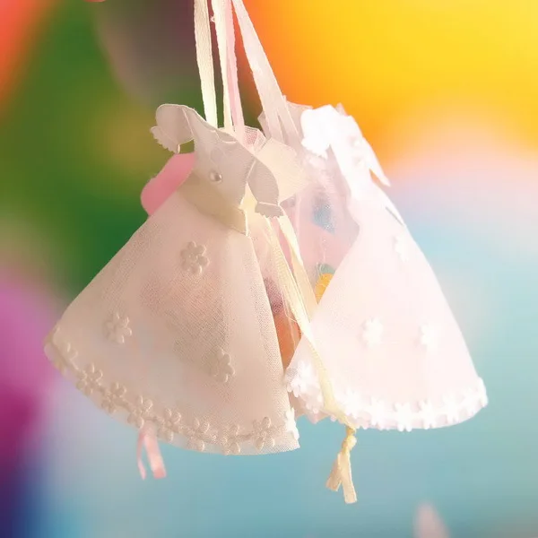 Baby Shower 7*9 см органза Сумки свадебное платье Дизайн конфеты пользу со шнурком 48