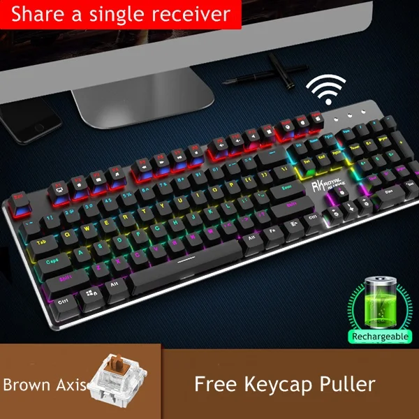 Leyboard Brown Axis Royal Kludge RK 935 2,4G беспроводной/проводной двойной режим перезаряжаемая Механическая игровая клавиатура и мышь набор различные режимы светильник - Цвет: Leyboard Brown Axis