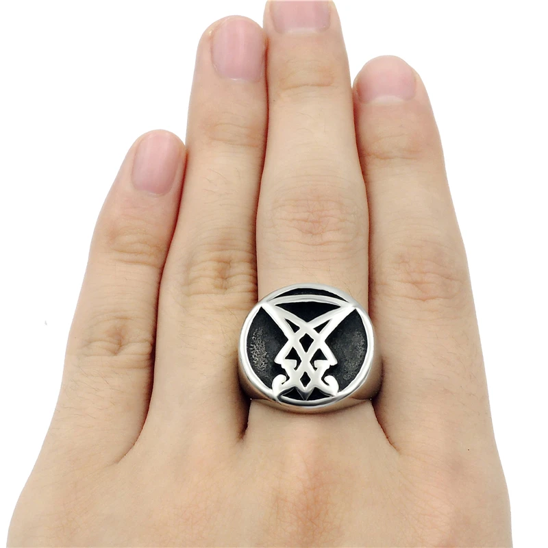 Мужские Мальчики Sigil of Lucifer уплотнение из нержавеющей стали сатаны кольцо Размер 7