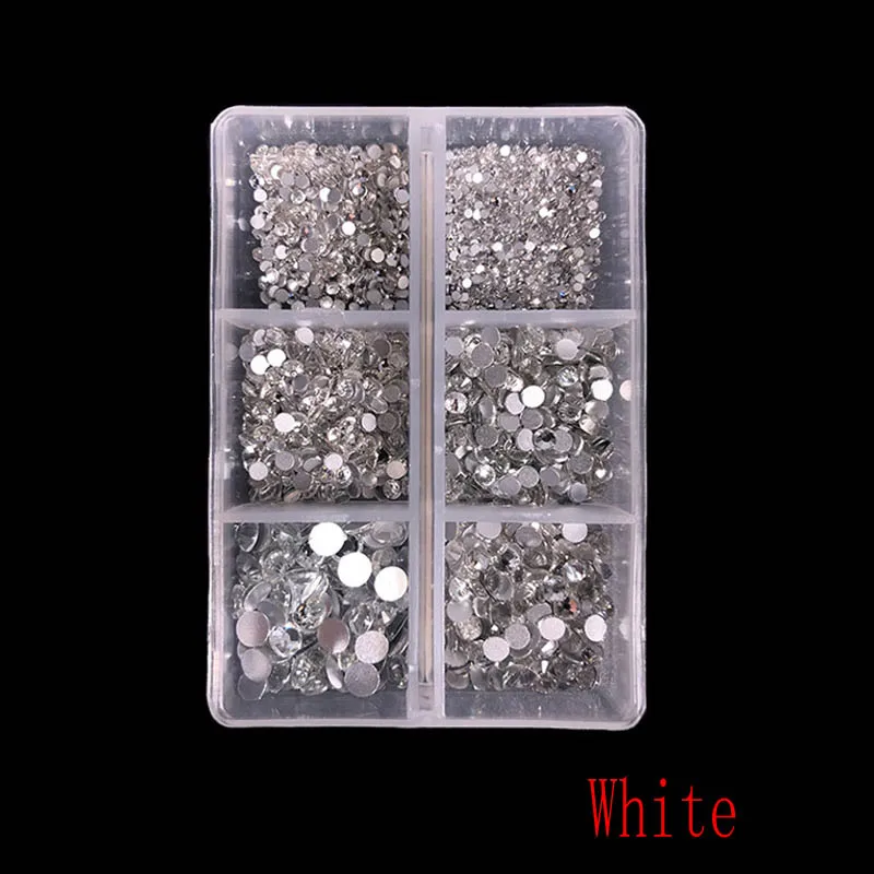 01 White 1 коробка мульти Размеры Стекло ногтей Стразы смешанные цвета, плоский обратно усеяны искусственными драгоценными камнями; страз 3D обаяние драгоценные камни DIY Маникюр нейл-арта украшения - Цвет: 01 White