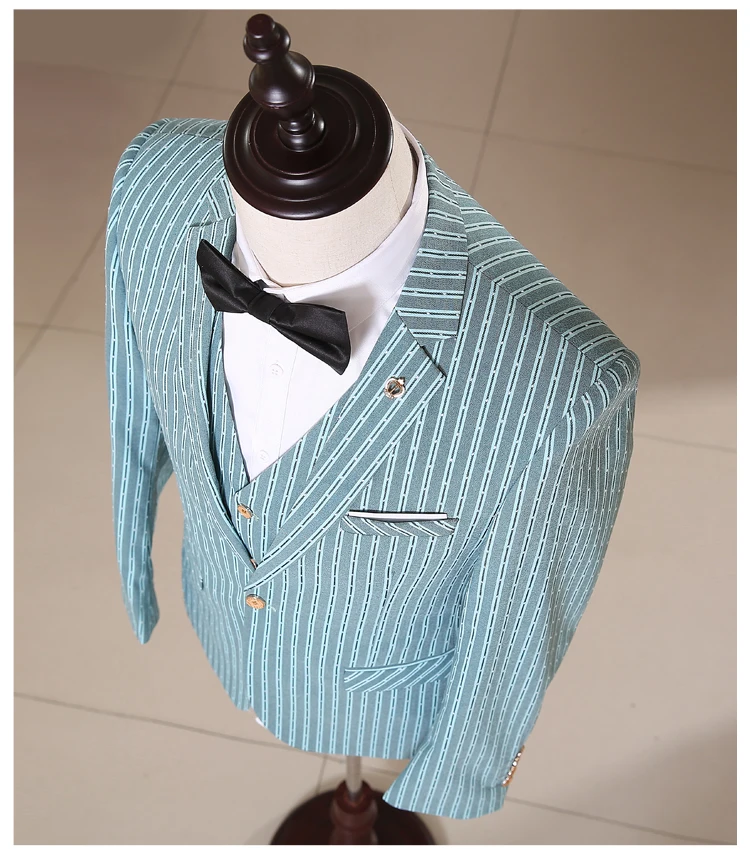 Freeship 100%real mens daily stripe luxury tuxedo suit /event/studio/stage performance/jacket,vest with pants