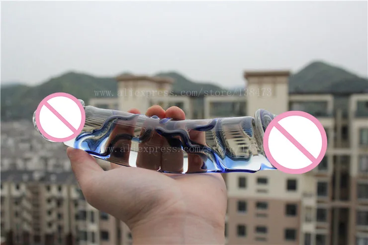 Стеклянный большой двойной фаллоимитатор с кристаллом пирекс пенис дидло