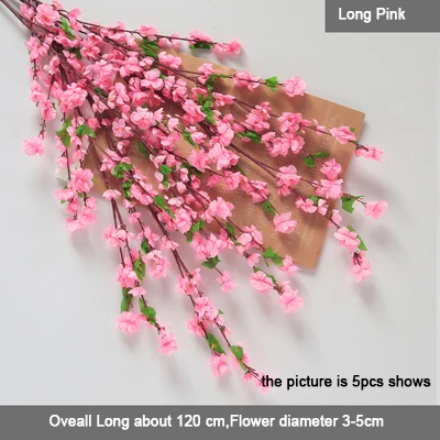 L Pink 5 шт./лот, шелковые длинные персиковые ветви, искусственные цветы, слива, вишня, ветви деревьев для украшения свадьбы - Цвет: L Pink