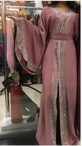 pink abaya Кимоно кафтан с шипами руки платье из Дубая исламский, мусульманский платье хиджаб абайя Турция Восточный халат из марокена Катара Оман турецкий ислам ic одежда - Цвет: pink abaya